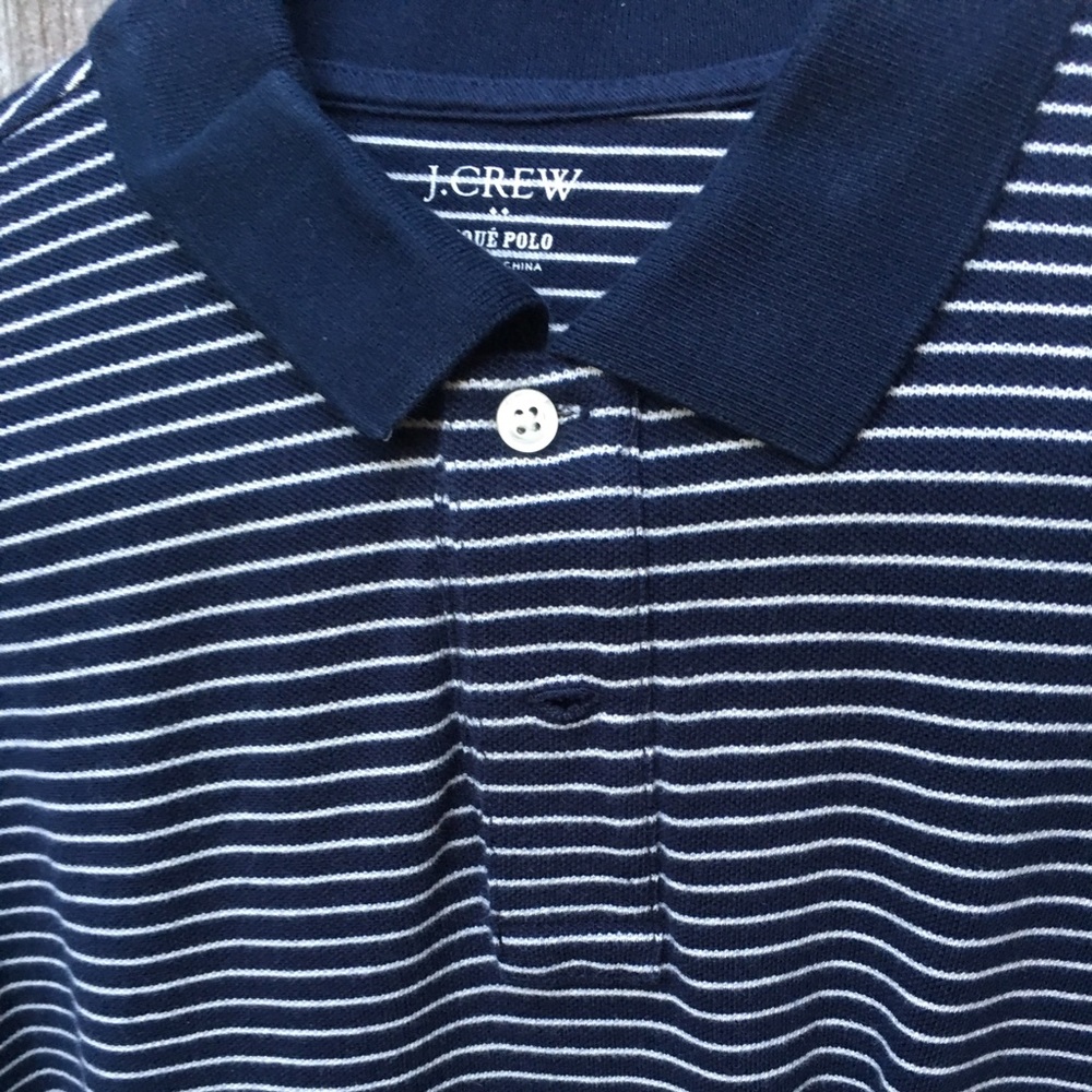 J Crew Mens Navy Striped Polo